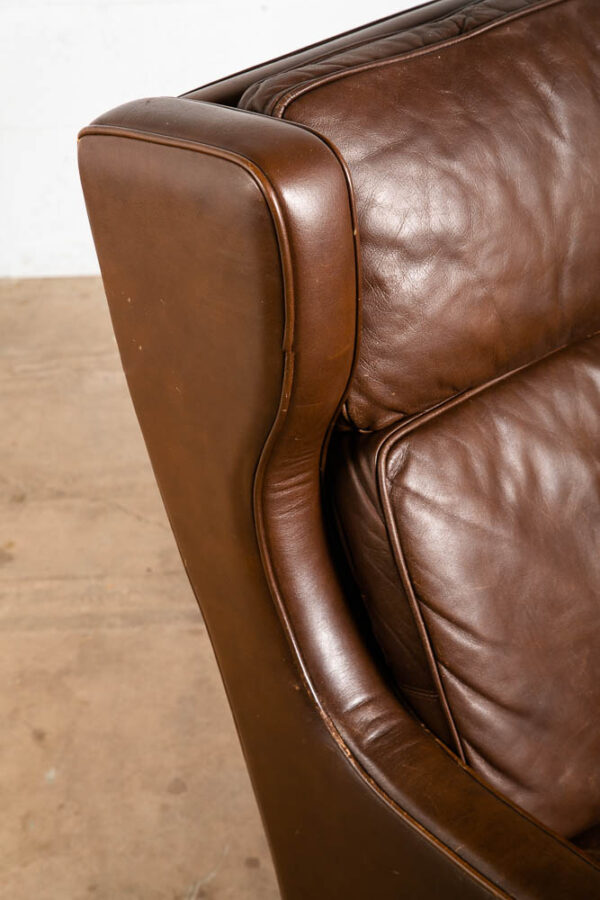 Mid Century Danish Modern Lounge Chair Wingback Brown Leather High Back Armchair - Image 8