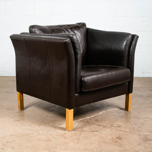 Mid Century Danish Modern Lounge Chair Black Leather White Oak Arm Denmark Mcm - Image 3