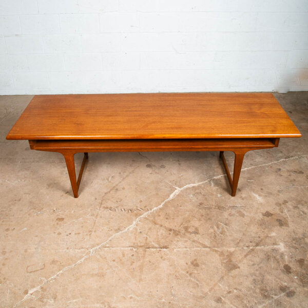 mMid Century Danish Modern Coffee Table Solid Teak Surfboard Shelf Storage Mcm - Image 2