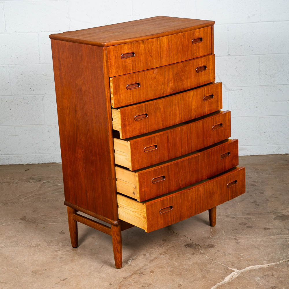 Mid Century Danish Modern Highboy Dresser 6 Drawer Teak Denmark Vintage Compact - Image 5
