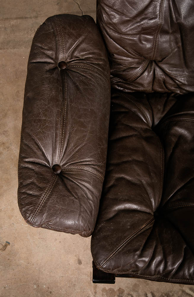 Mid Century Danish Modern Lounge Chair Brown Leather Swivel Tufted Armchair VG - Image 8