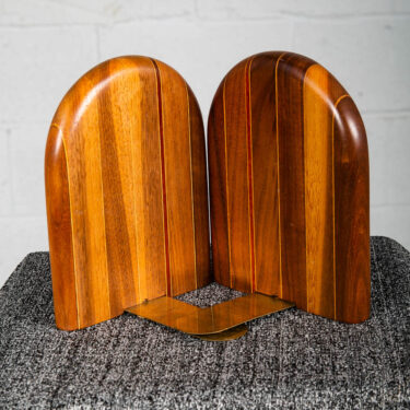 Mid Century Modern Bookends Solid Walnut Wood Planked Butcher Block Vintage Mcm