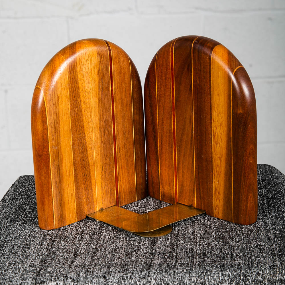 Mid Century Modern Bookends Solid Walnut Wood Planked Butcher Block Vintage Mcm