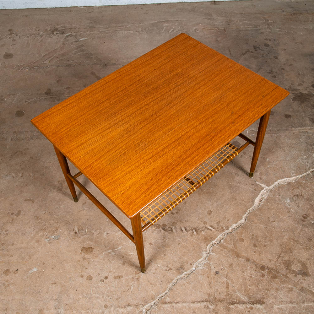 Mid Century Danish Modern Side Table End Dux Teak Oak Sweden Denmark Cane Shelf - Image 7
