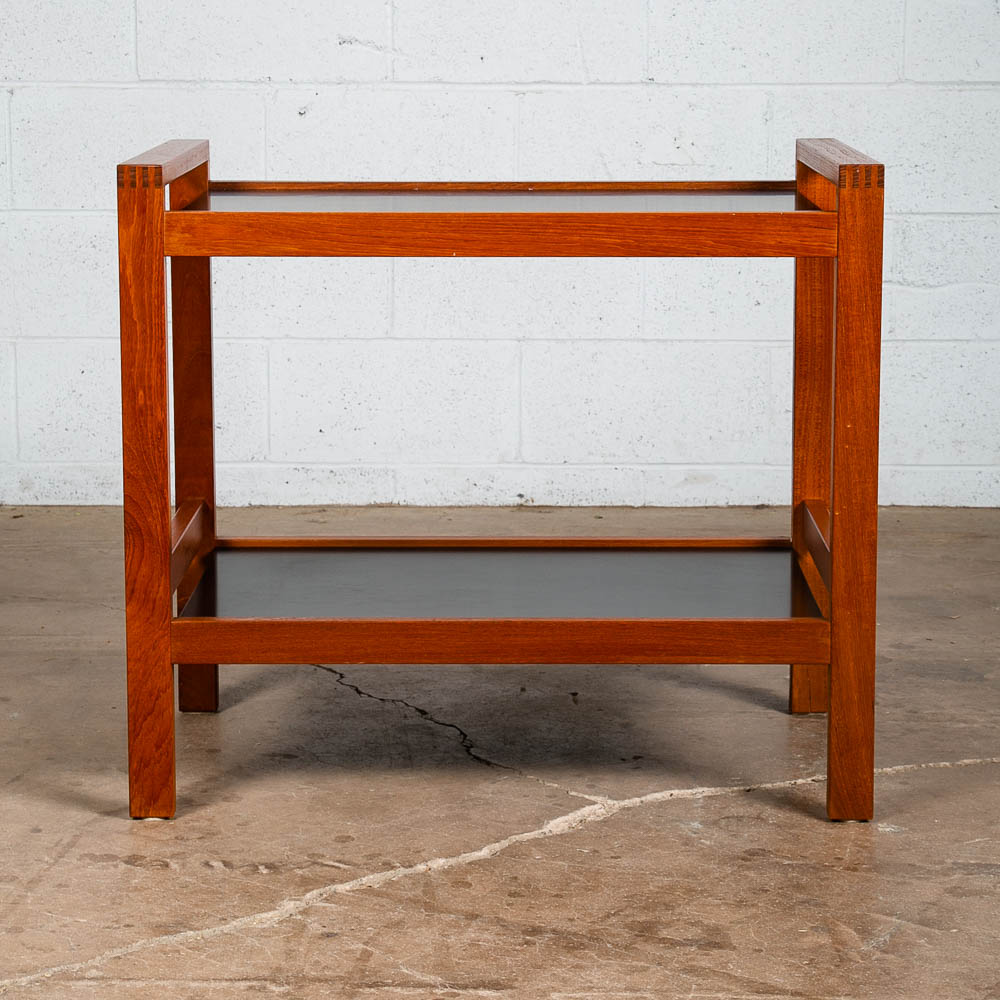 Mid Century Modern Serving Cart Trolley Rolling Tray Black Table Solid Teak Mcm - Image 4