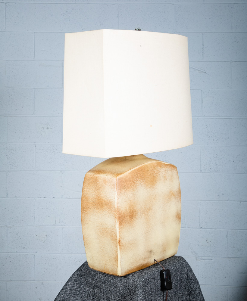Mid Century Modern Table Lamp Brown White Light Vintage Ceramic Rectangular - Image 7