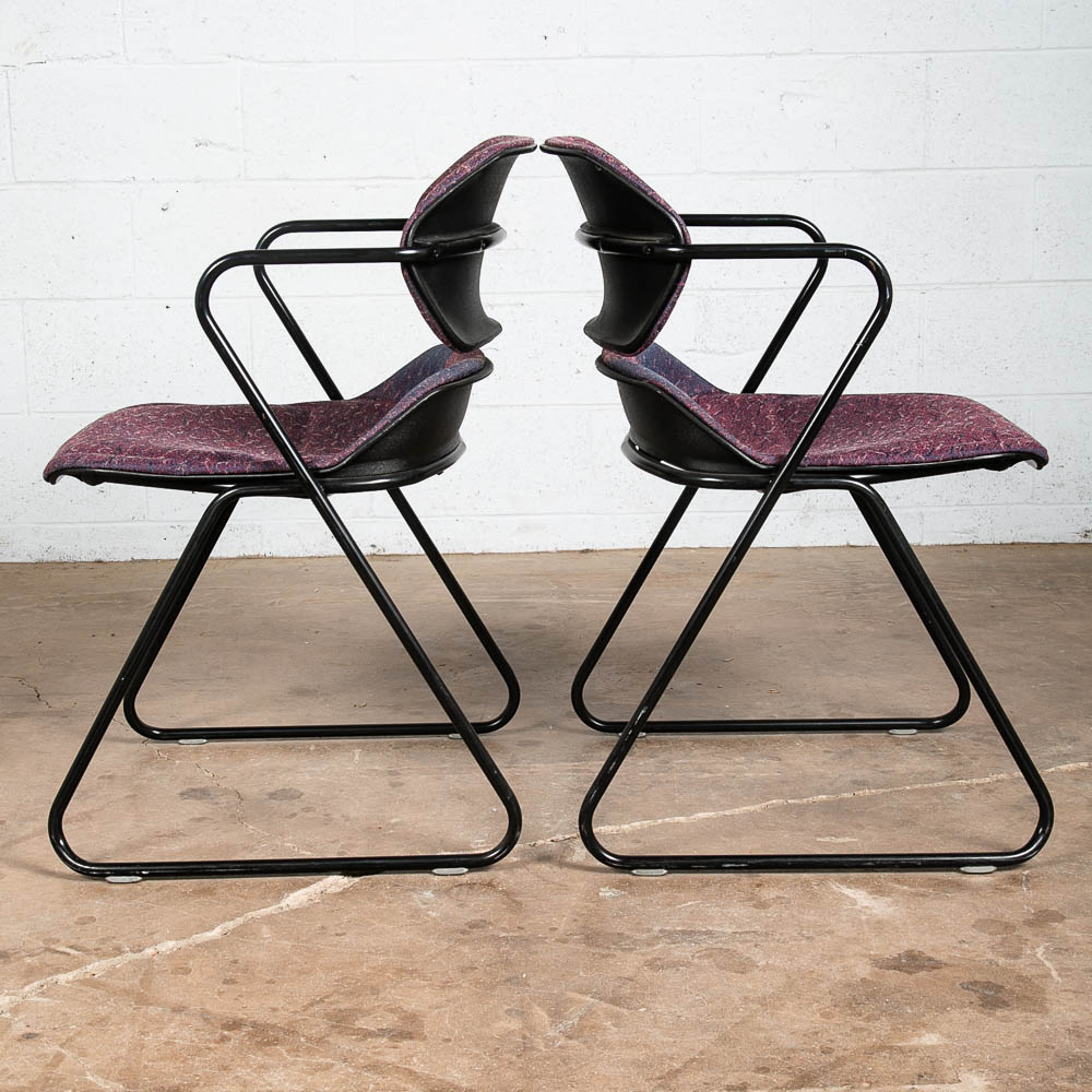Mid Century Modern Side Chairs Set 6 Stacking Acton Stacker 80s Purple Metal - Image 5