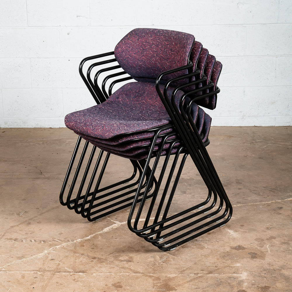 Mid Century Modern Side Chairs Set 6 Stacking Acton Stacker 80s Purple Metal - Image 3