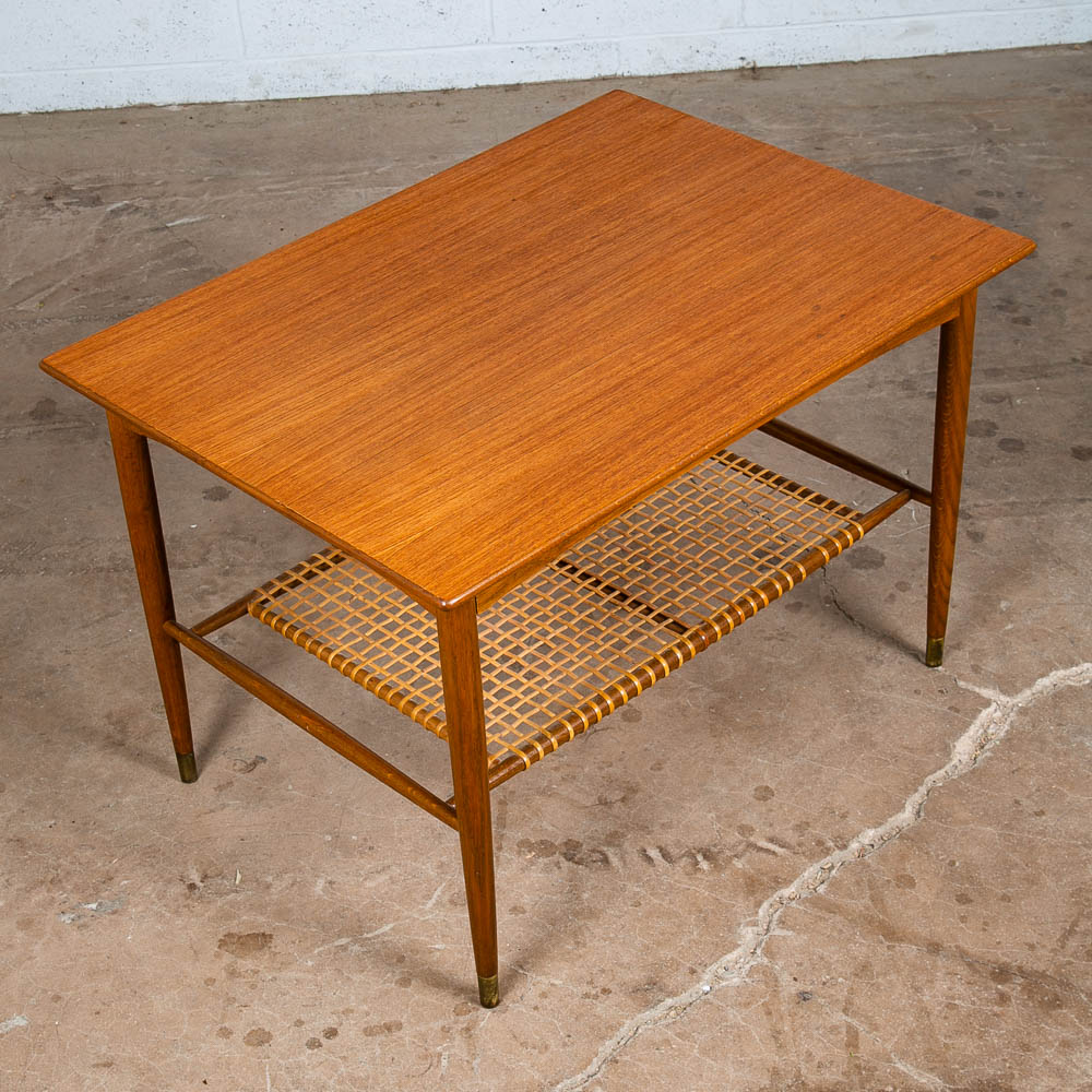 Mid Century Danish Modern Side Table End Dux Teak Oak Sweden Denmark Cane Shelf - Image 5