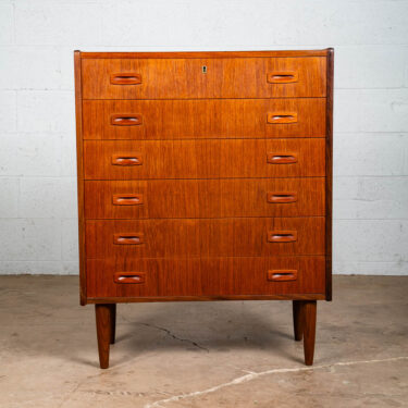 Mid Century Danish Modern Dresser Highboy 6 Drawer Teak Denmark Locking Vintage