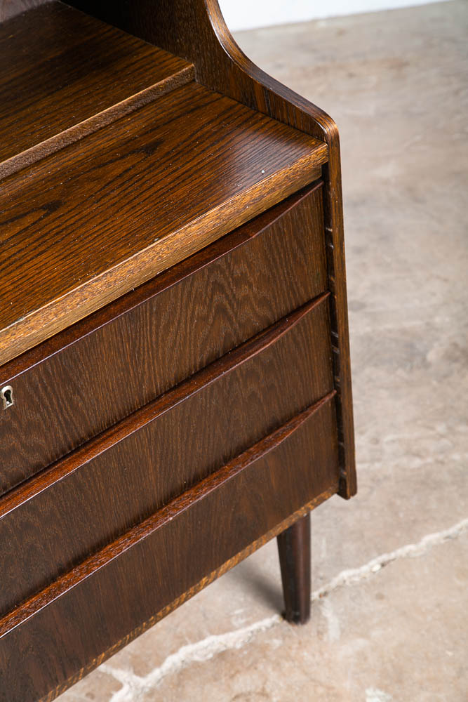 Mid Century Danish Modern Secretary Desk Ebonized Oak Black Mirror Vanity Chest - Image 9