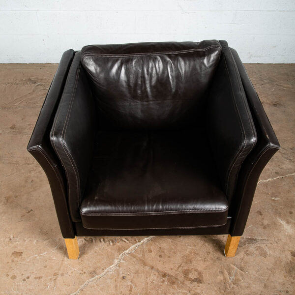 Mid Century Danish Modern Lounge Chair Black Leather White Oak Arm Denmark Mcm - Image 5