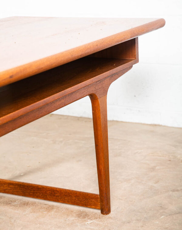 mMid Century Danish Modern Coffee Table Solid Teak Surfboard Shelf Storage Mcm - Image 5