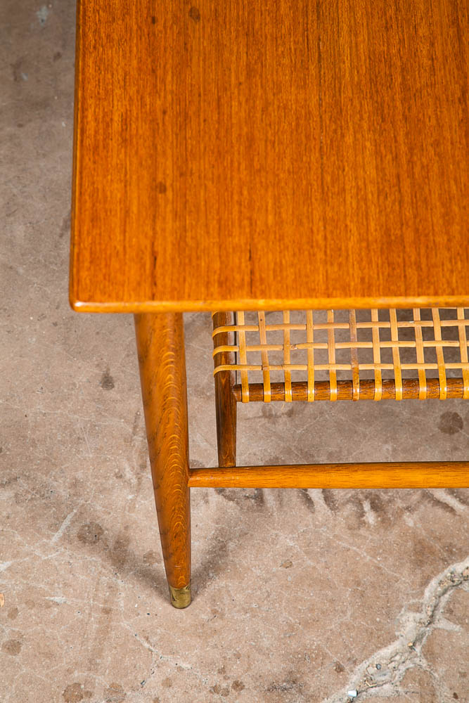 Mid Century Danish Modern Side Table End Dux Teak Oak Sweden Denmark Cane Shelf - Image 9