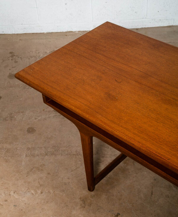 mMid Century Danish Modern Coffee Table Solid Teak Surfboard Shelf Storage Mcm - Image 11