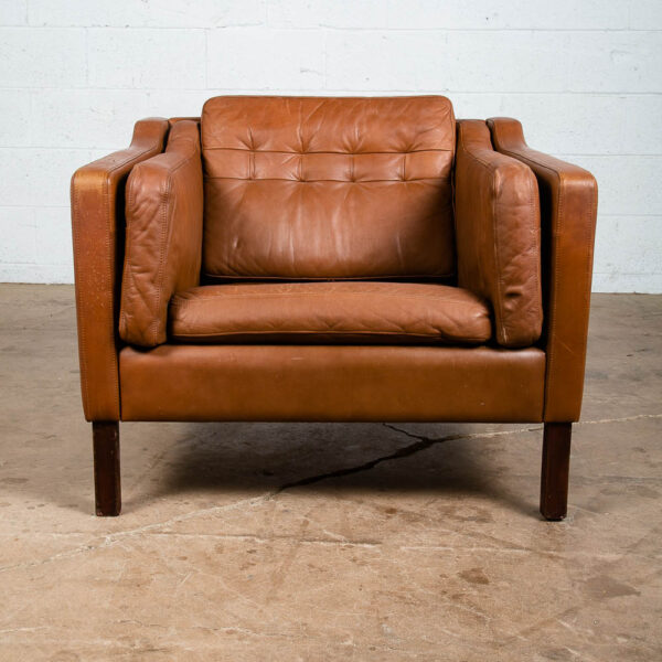 Mid Century Danish Modern Lounge Chair Brown Leather Armchair Denmark Vintage VG - Image 2
