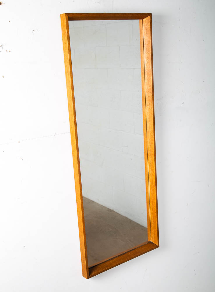Mid Century Danish Modern Mirror Wall Hanging Bathroom Vanity Solid Oak Wood - Image 2