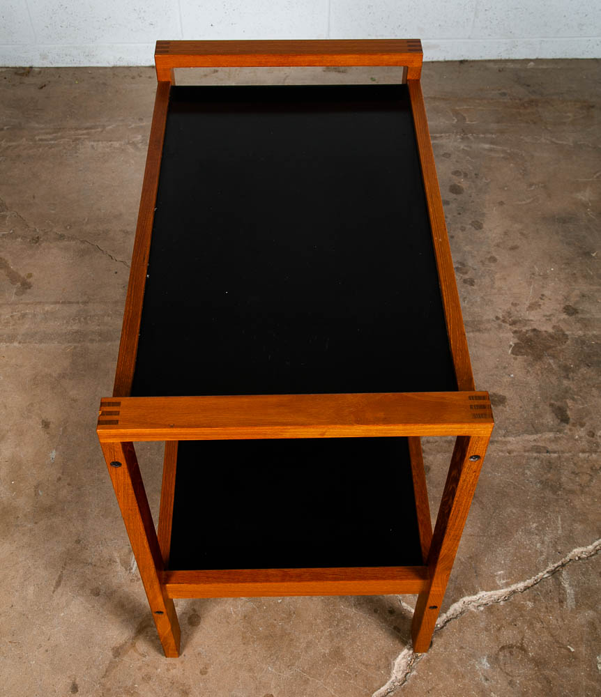 Mid Century Modern Serving Cart Trolley Rolling Tray Black Table Solid Teak Mcm - Image 3
