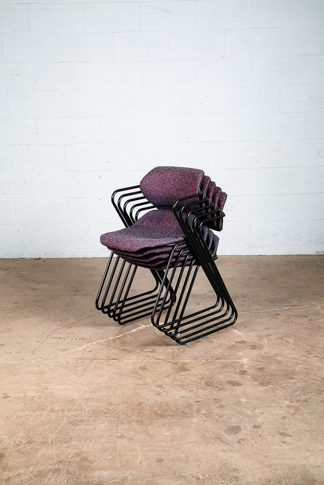 Mid Century Modern Side Chairs Set 6 Stacking Acton Stacker 80s Purple Metal - Image 10