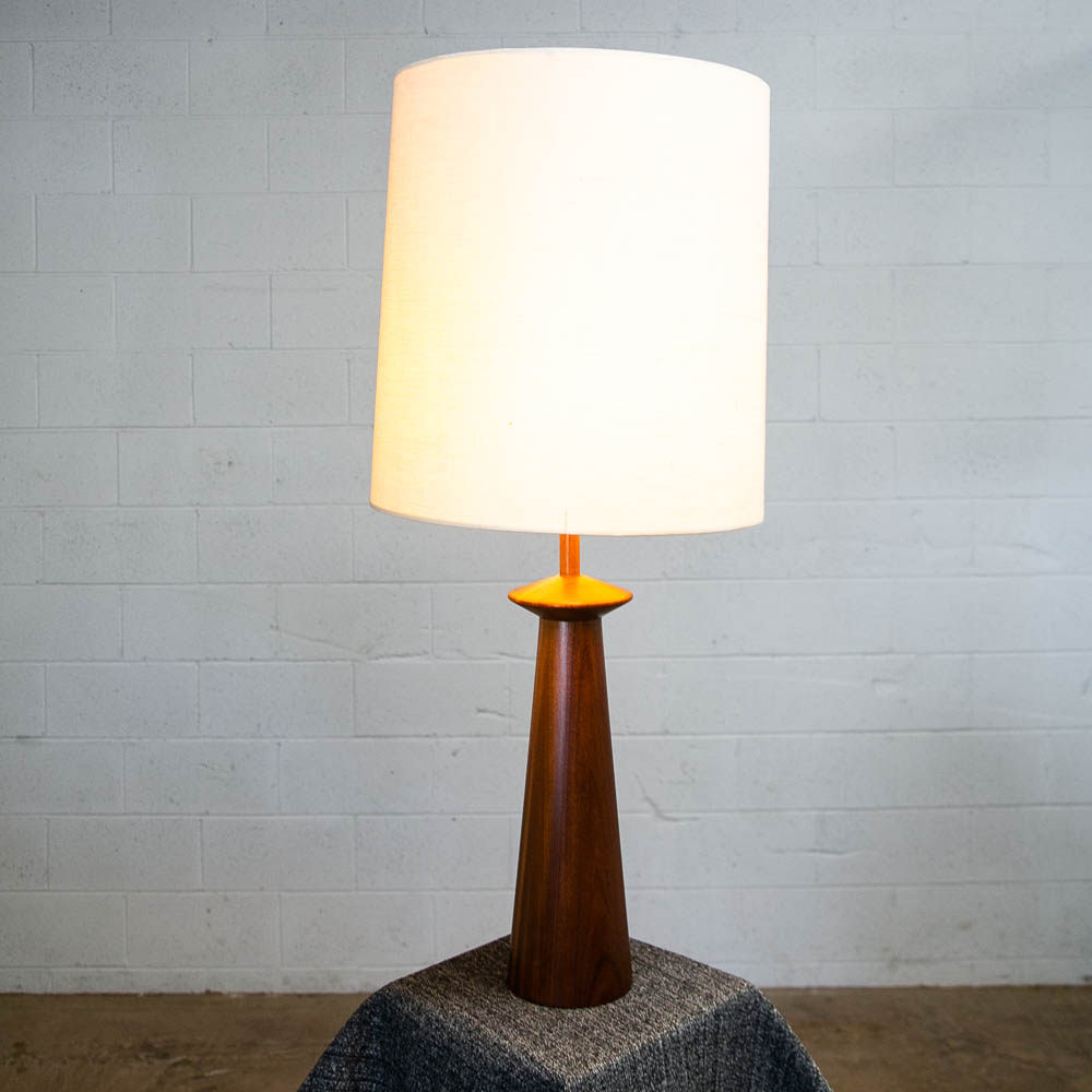 Mid Century Modern Table Lamp Solid Teak Wood Round Sculptural Tested Studio Mcm - Image 3