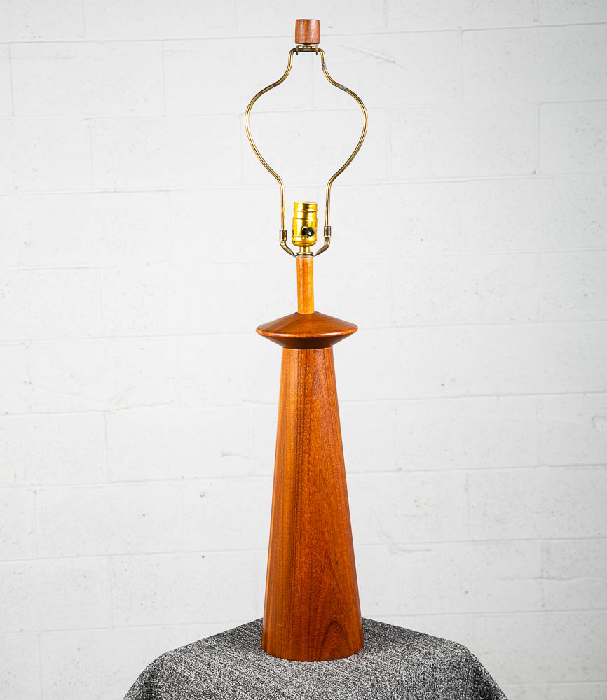 Mid Century Modern Table Lamp Solid Teak Wood Round Sculptural Tested Studio Mcm - Image 2