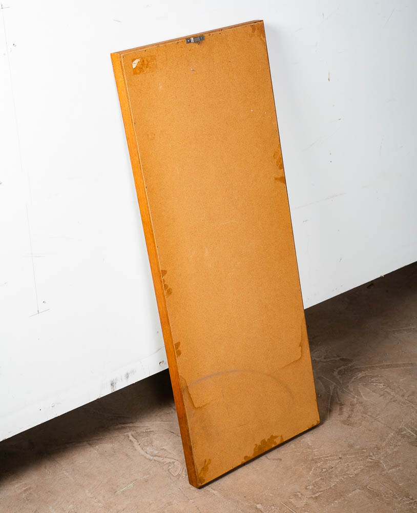 Mid Century Danish Modern Mirror Wall Hanging Bathroom Vanity Solid Oak Wood - Image 3