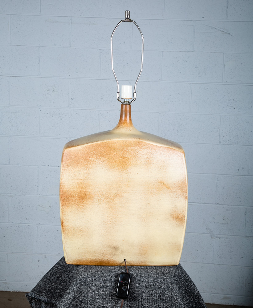 Mid Century Modern Table Lamp Brown White Light Vintage Ceramic Rectangular - Image 6