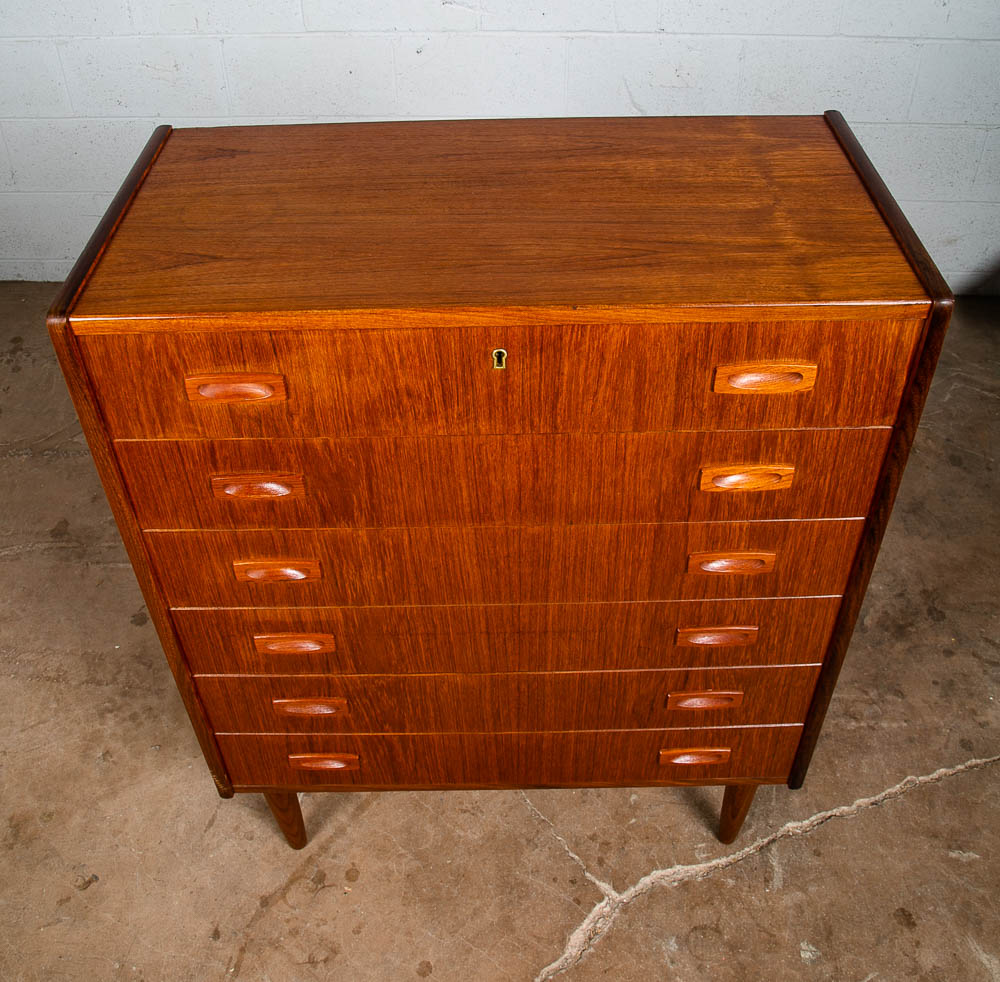 Mid Century Danish Modern Dresser Highboy 6 Drawer Teak Denmark Locking Vintage - Image 10