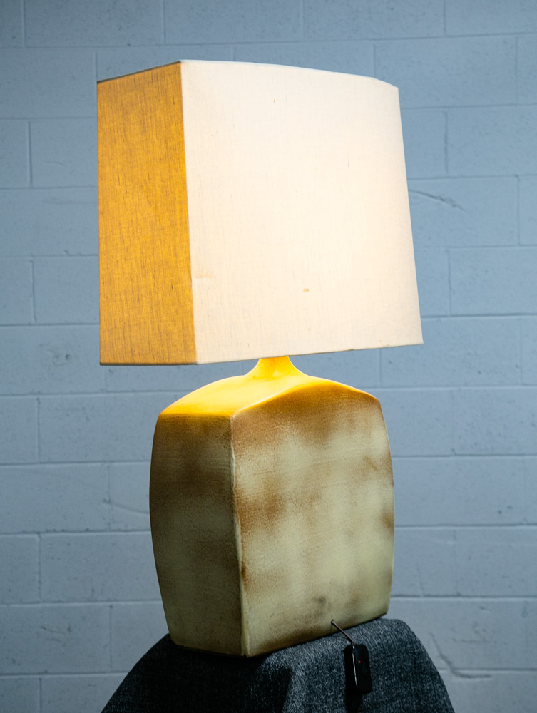 Mid Century Modern Table Lamp Brown White Light Vintage Ceramic Rectangular - Image 2