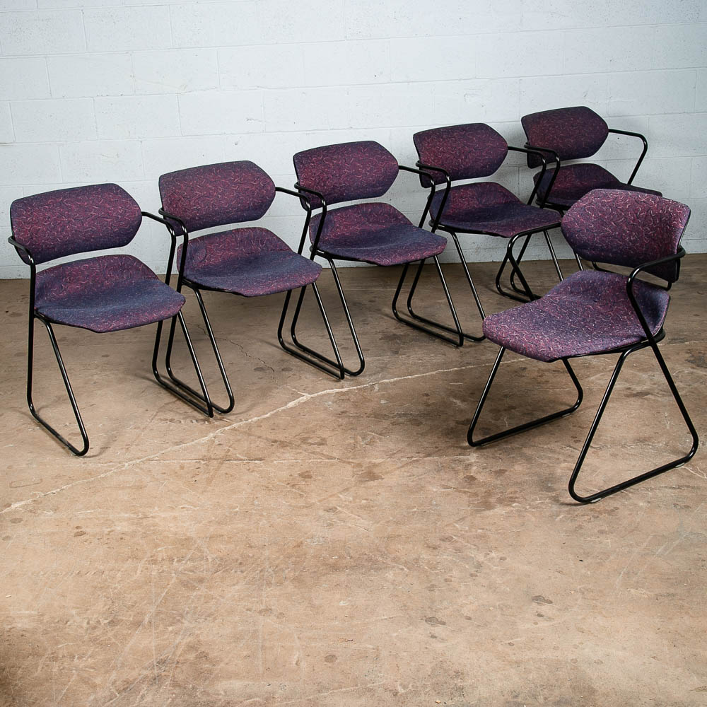 Mid Century Modern Side Chairs Set 6 Stacking Acton Stacker 80s Purple Metal