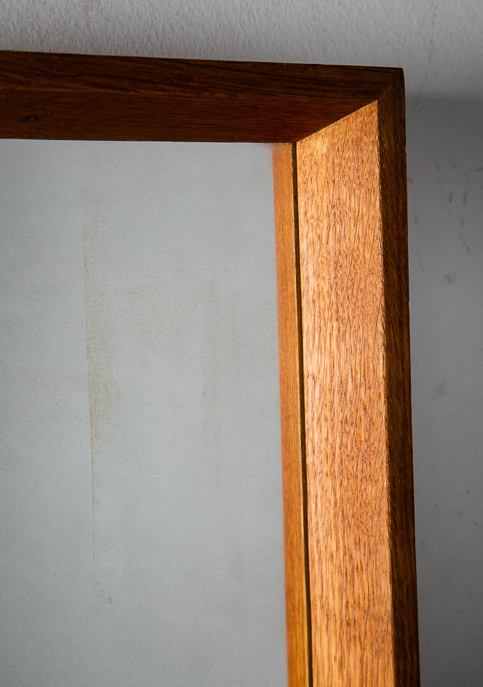 Mid Century Danish Modern Mirror Wall Hanging Bathroom Vanity Solid Oak Wood - Image 6