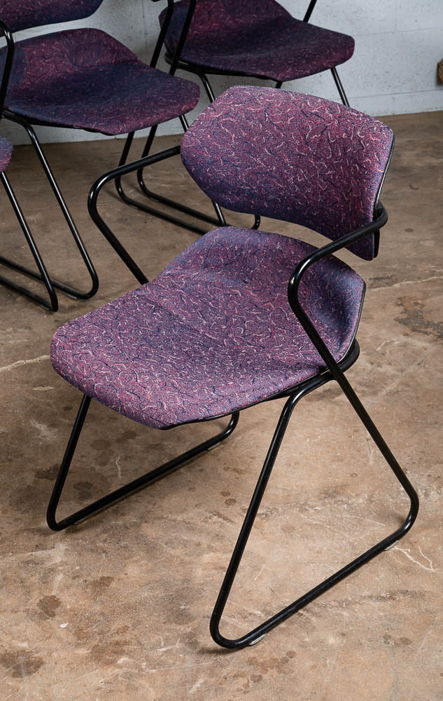Mid Century Modern Side Chairs Set 6 Stacking Acton Stacker 80s Purple Metal - Image 8