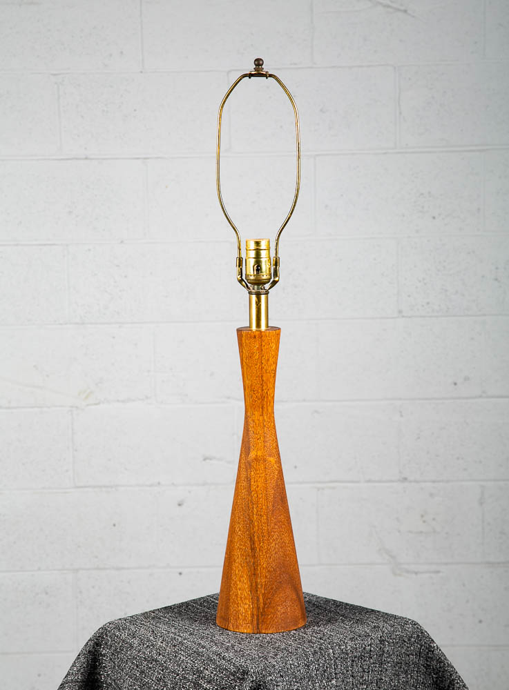 Mid Century Modern Table Lamp Solid Teak Wood Round Turned Tapered Tested Mcm