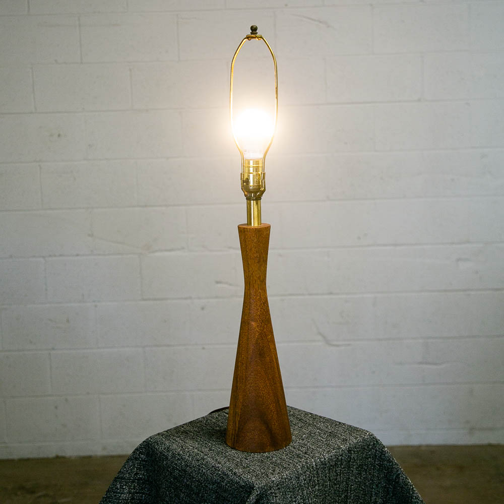 Mid Century Modern Table Lamp Solid Teak Wood Round Turned Tapered Tested Mcm - Image 2