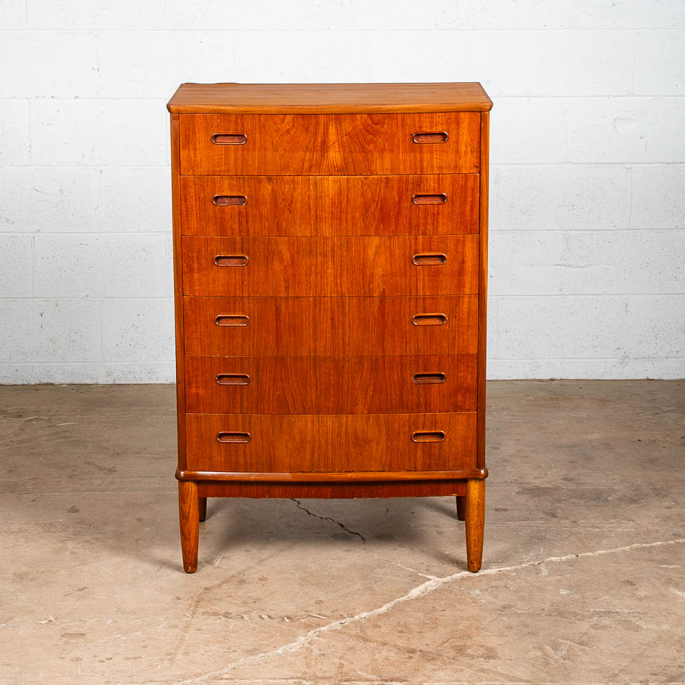 Mid Century Danish Modern Highboy Dresser 6 Drawer Teak Denmark Vintage Compact - Image 6