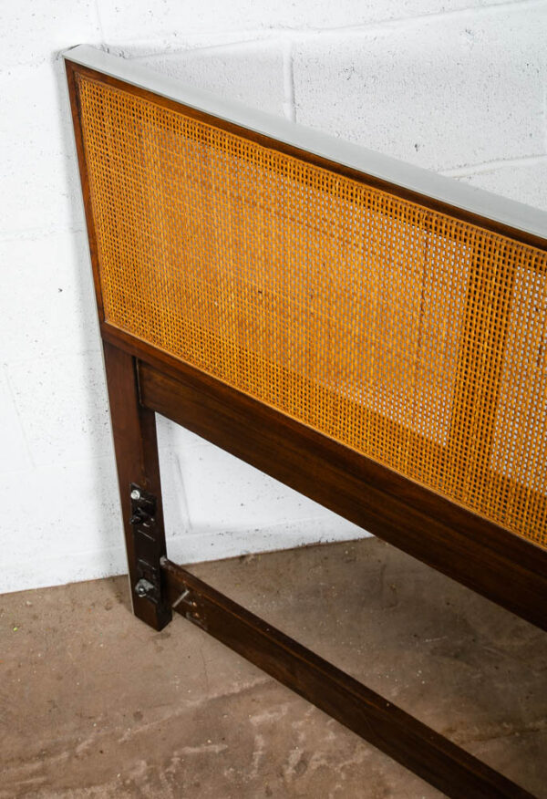 Mid Century Modern King Size Headboard Walnut Paul McCobb Calvin Furniture Cane - Image 3