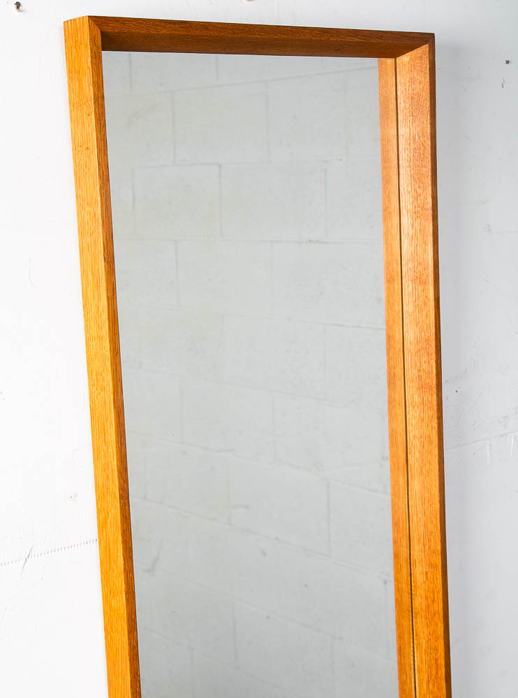 Mid Century Danish Modern Mirror Wall Hanging Bathroom Vanity Solid Oak Wood - Image 9
