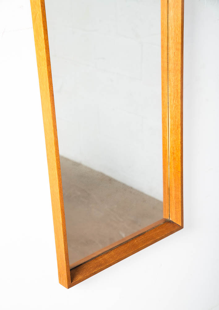 Mid Century Danish Modern Mirror Wall Hanging Bathroom Vanity Solid Oak Wood - Image 11