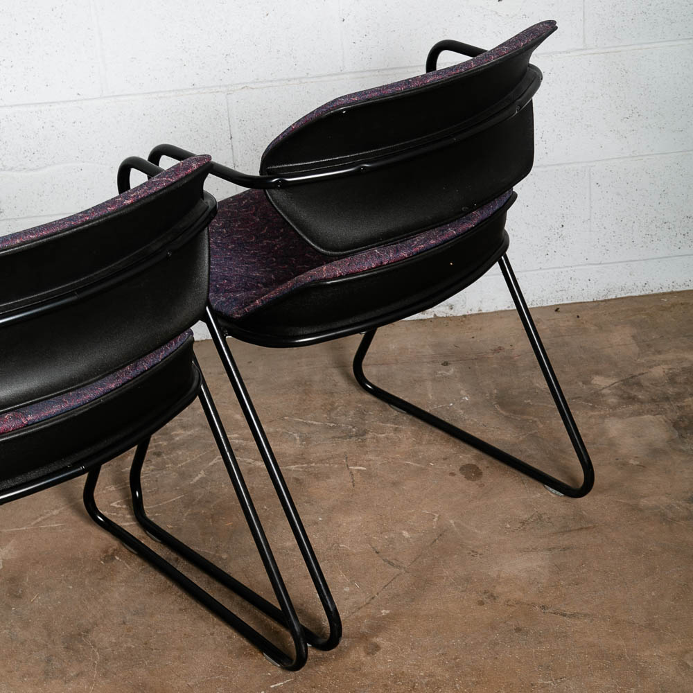 Mid Century Modern Side Chairs Set 6 Stacking Acton Stacker 80s Purple Metal - Image 11