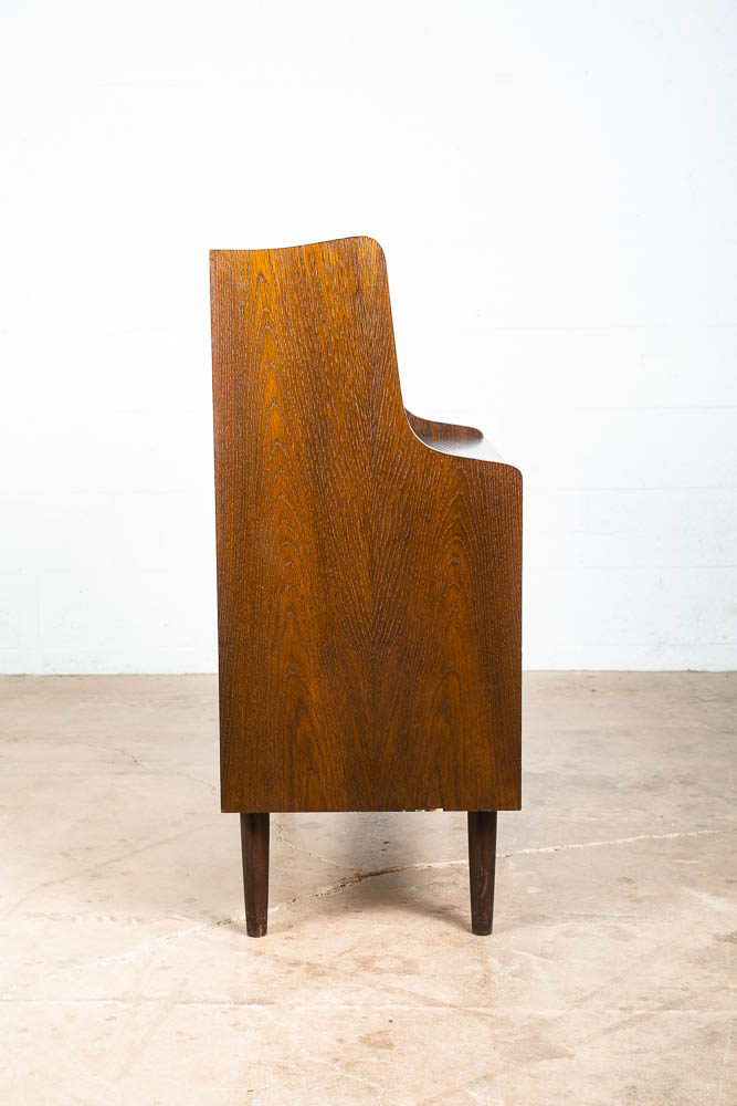 Mid Century Danish Modern Secretary Desk Ebonized Oak Black Mirror Vanity Chest - Image 11