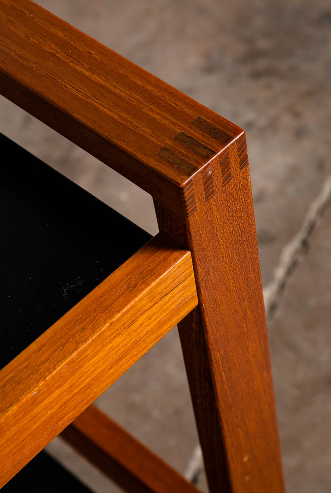 Mid Century Modern Serving Cart Trolley Rolling Tray Black Table Solid Teak Mcm - Image 10