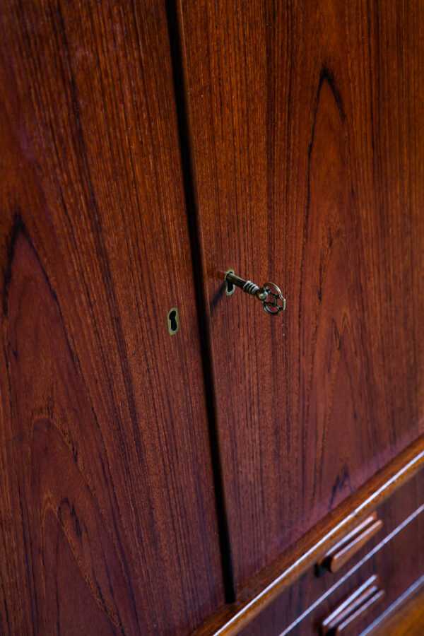 Mid Century Danish Modern Corner Cabinet Teak Wood Bar Denmark Drawers Locking - Image 12