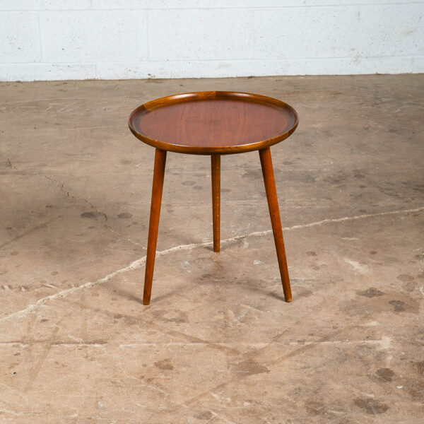 Mid Century Danish Modern End Tables Set 2 Round Side Teak Anton Kildeberg 3 Leg - Image 5