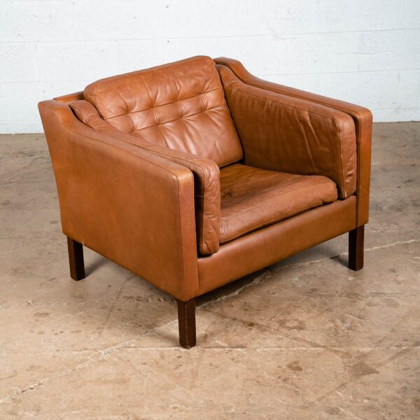 Mid Century Danish Modern Lounge Chair Brown Leather Armchair Denmark Vintage VG - Image 6