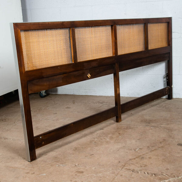 Mid Century Modern King Size Headboard Walnut Paul McCobb Calvin Furniture Cane - Image 9