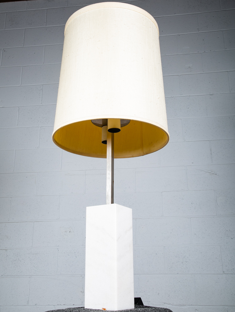Mid Century Modern Table Lamp Marble Italian White Chrome 4 Light Vintage White - Image 3