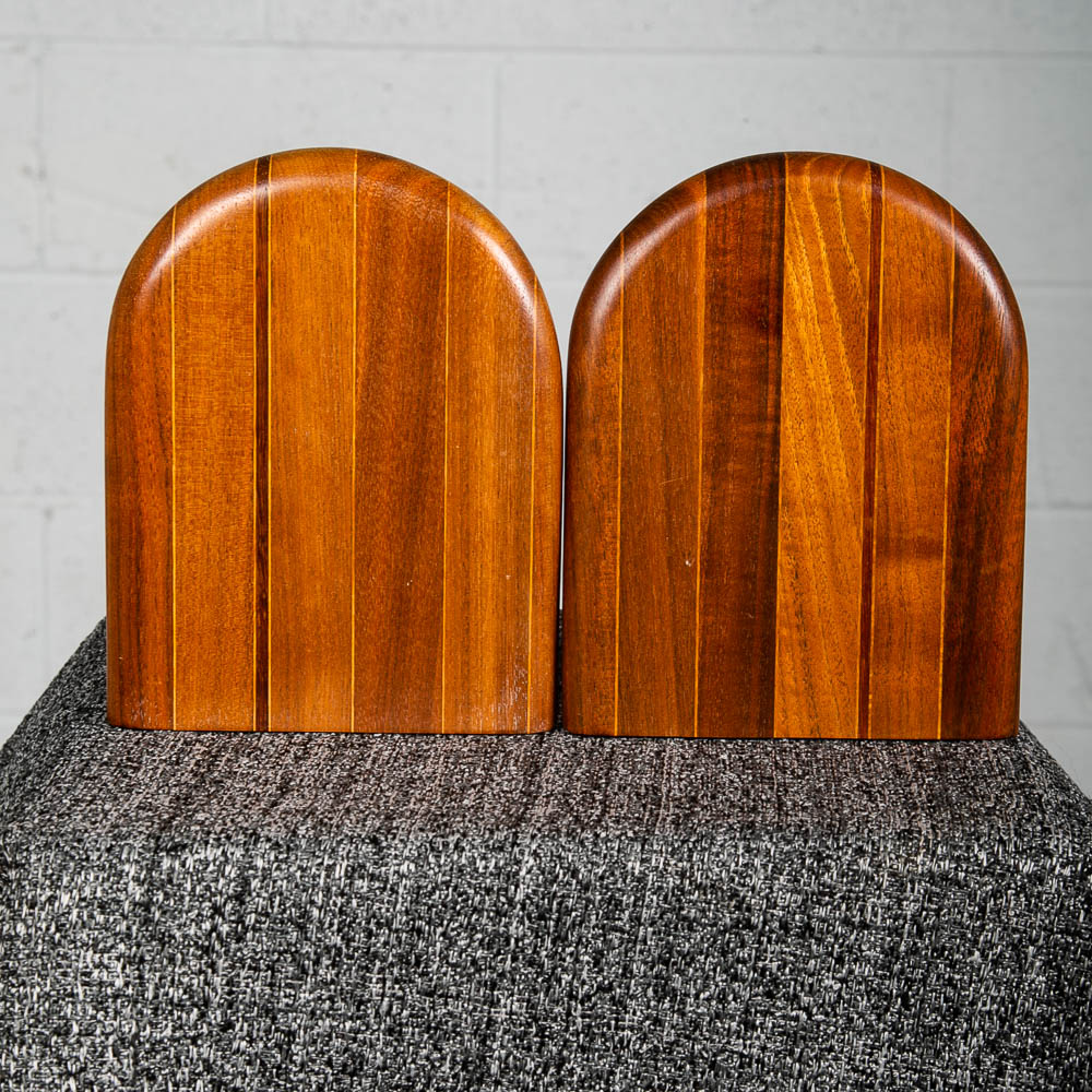 Mid Century Modern Bookends Solid Walnut Wood Planked Butcher Block Vintage Mcm - Image 2