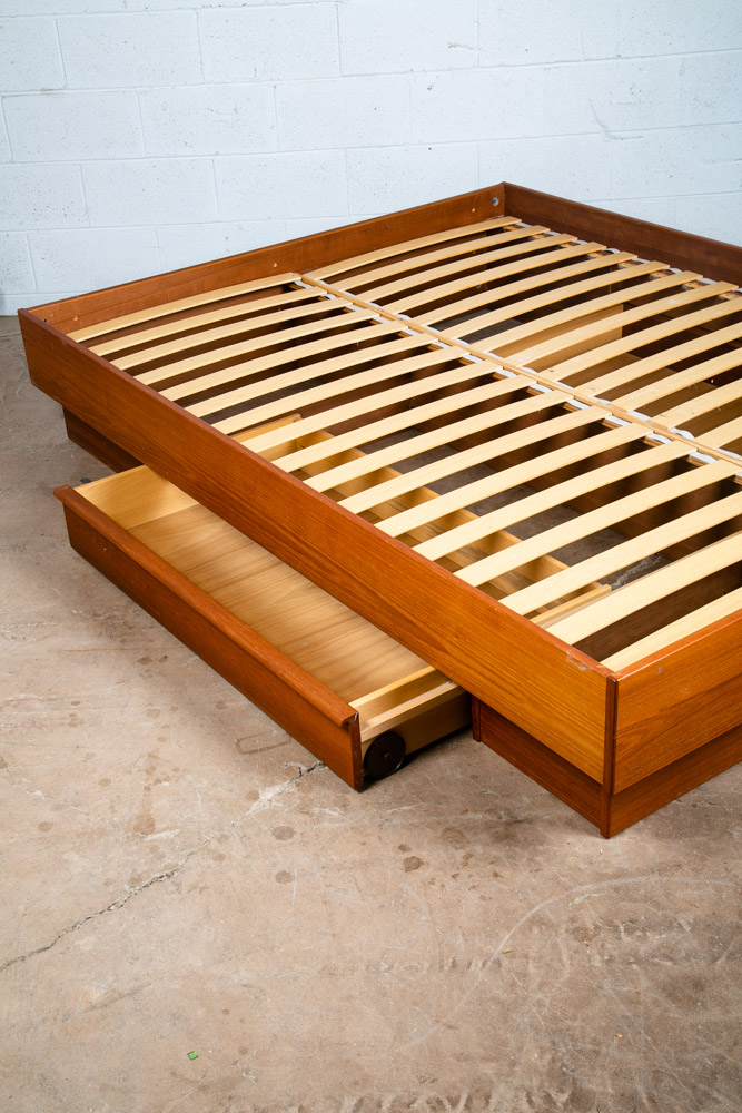 Mid Century Danish Modern Headboard Bed Frame Teak Floating Queen Size Storage - Image 8