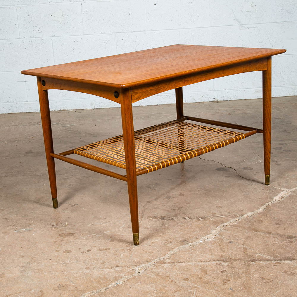 Mid Century Danish Modern Side Table End Dux Teak Oak Sweden Denmark Cane Shelf - Image 8
