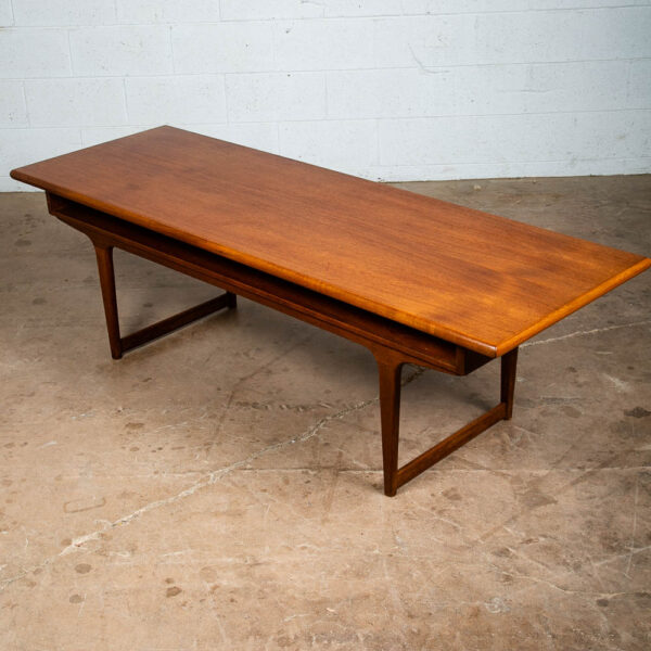 mMid Century Danish Modern Coffee Table Solid Teak Surfboard Shelf Storage Mcm - Image 3